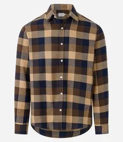 Camisa Comfort em Algodão com Estampa Xadrez e Manga Longa