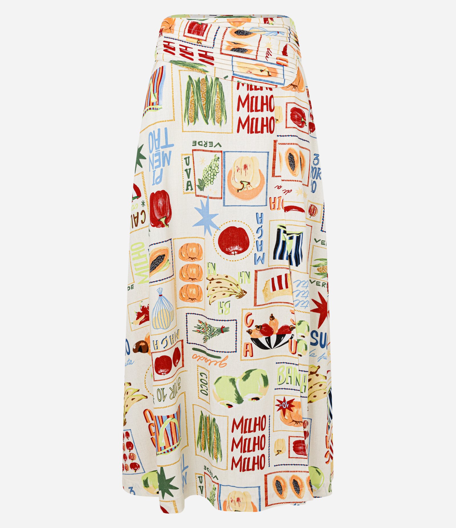 Saia New Midi em Viscose e Linho com Estampa de Frutinhas Multicores 5