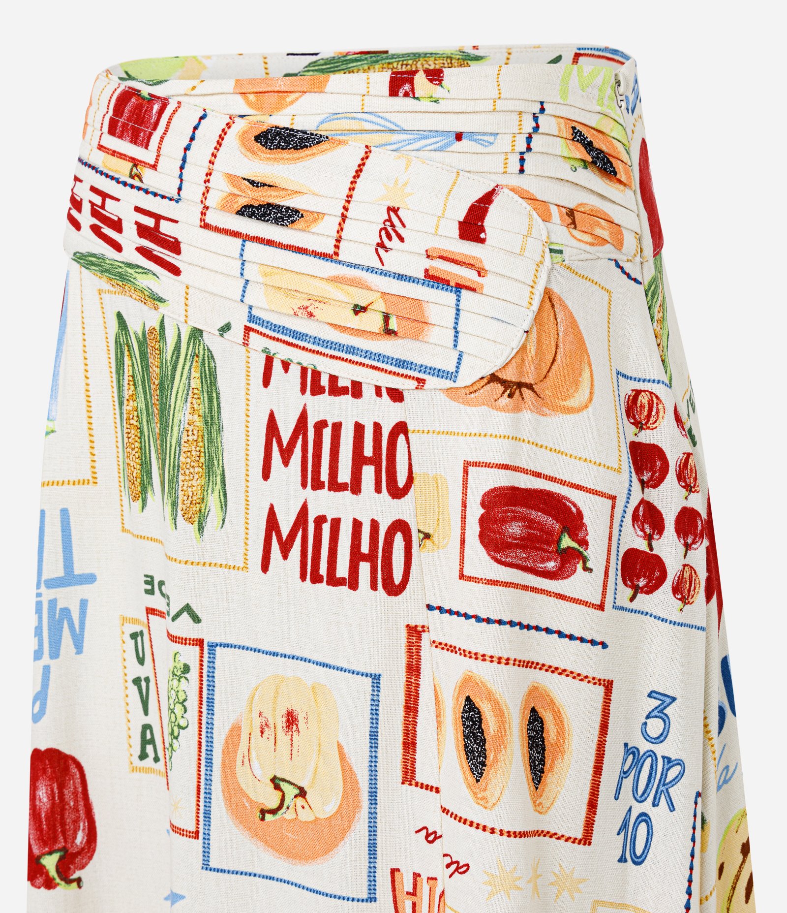 Saia New Midi em Viscose e Linho com Estampa de Frutinhas Multicores 6