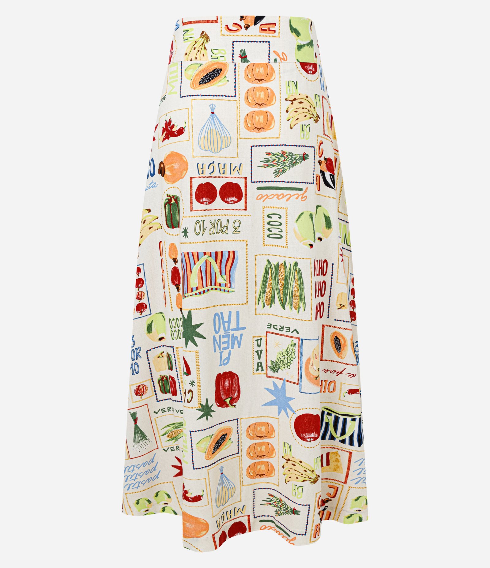 Saia New Midi em Viscose e Linho com Estampa de Frutinhas Multicores 7