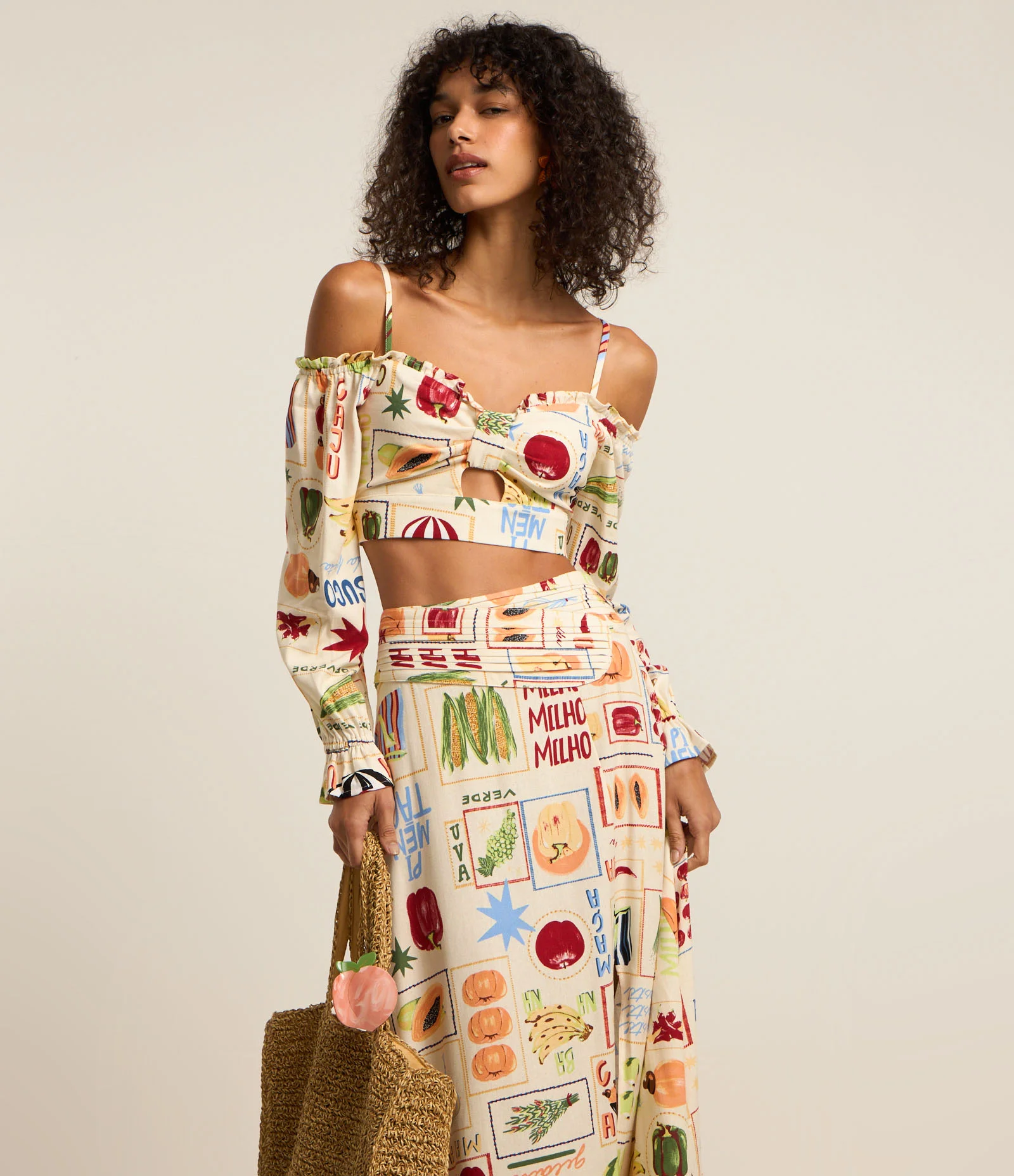 Saia New Midi em Viscose e Linho com Estampa de Frutinhas Multicores 2