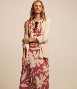 Vestido Evasê Sem Manga em Vicolinho com Estampa Floral