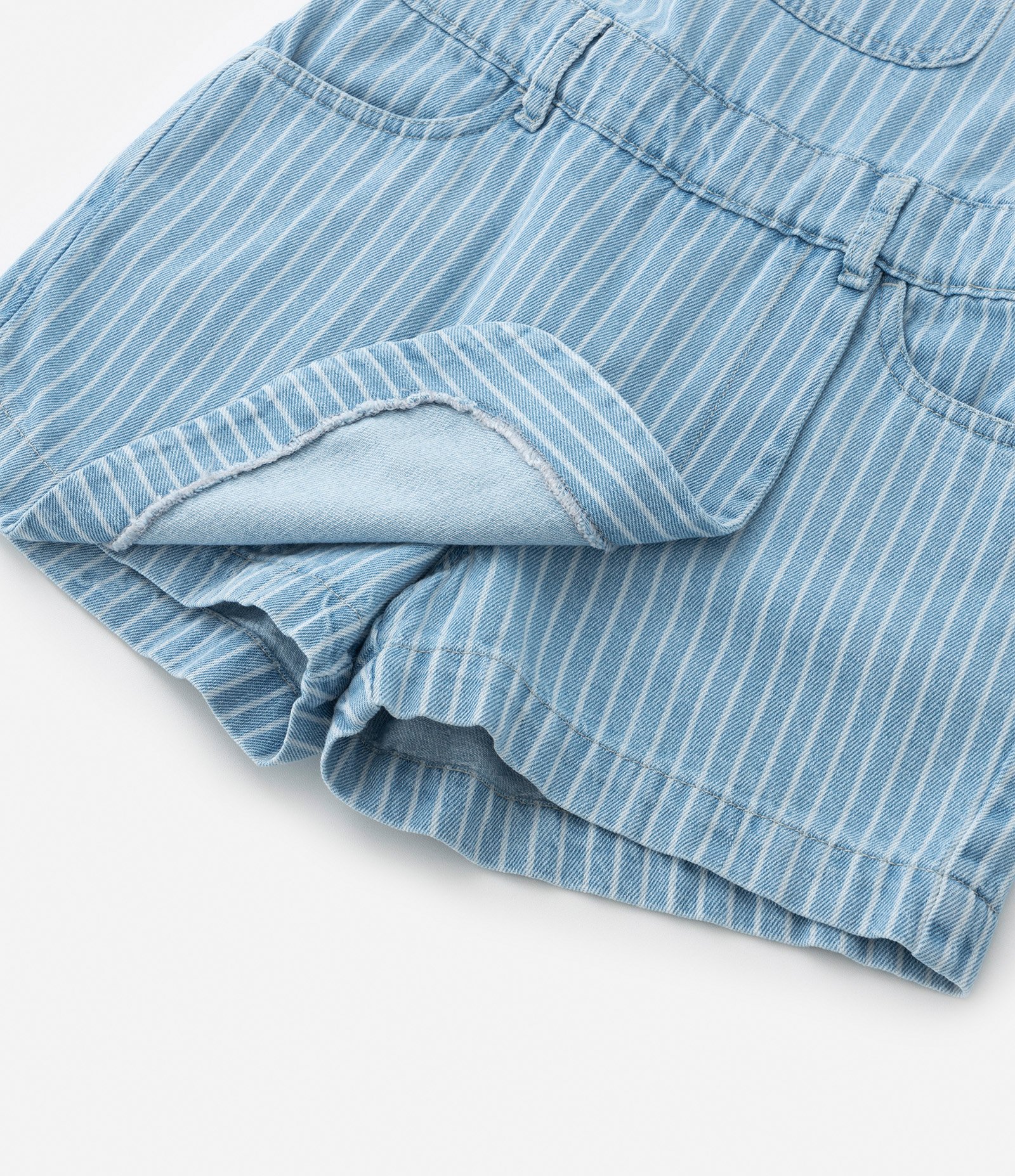 Macaquinho Short Saia em Jeans Listrado - Tam 5 a 14 Anos Azul 5