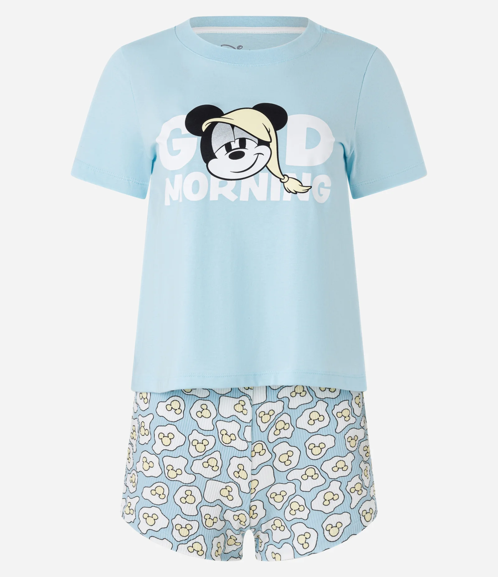 Pijama Short Doll Em Algodão com Estampa do Mickey Azul 1