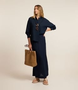 Saia Midi em Viscolinho com Amarração no Cós