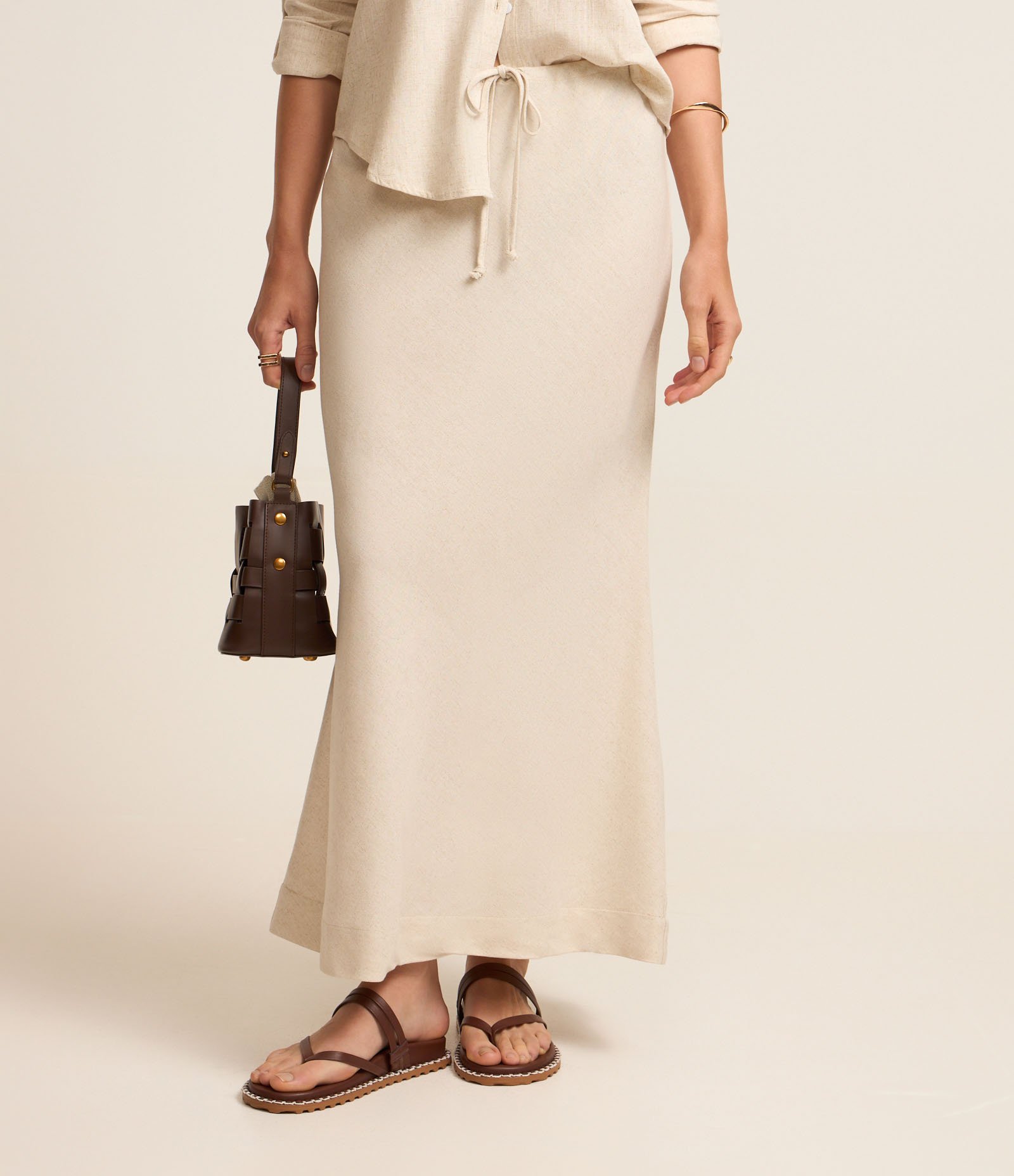 Saia Midi em Viscolinho com Amarração no Cós Off White 3