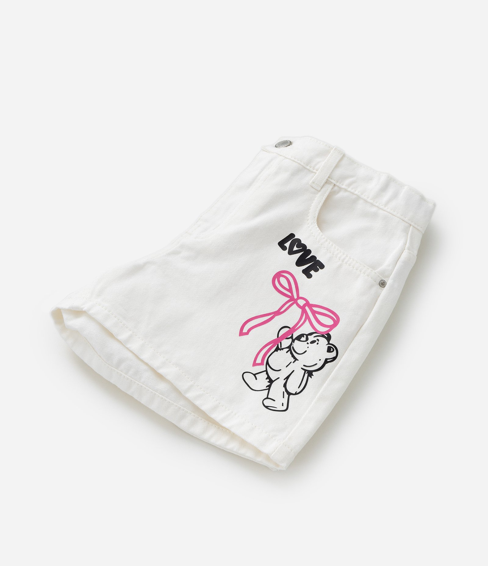 Short Infantil em Jeans com Estampa Ursinho - Tam 5 a 14 Anos Branco Neve 5