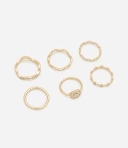 Kit 06 Anéis com Madrepérola com Strass e com Ondinhas
