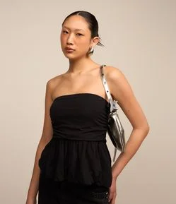 Blusa Balone em Algodão com Decote Tomara que Caia e Babado