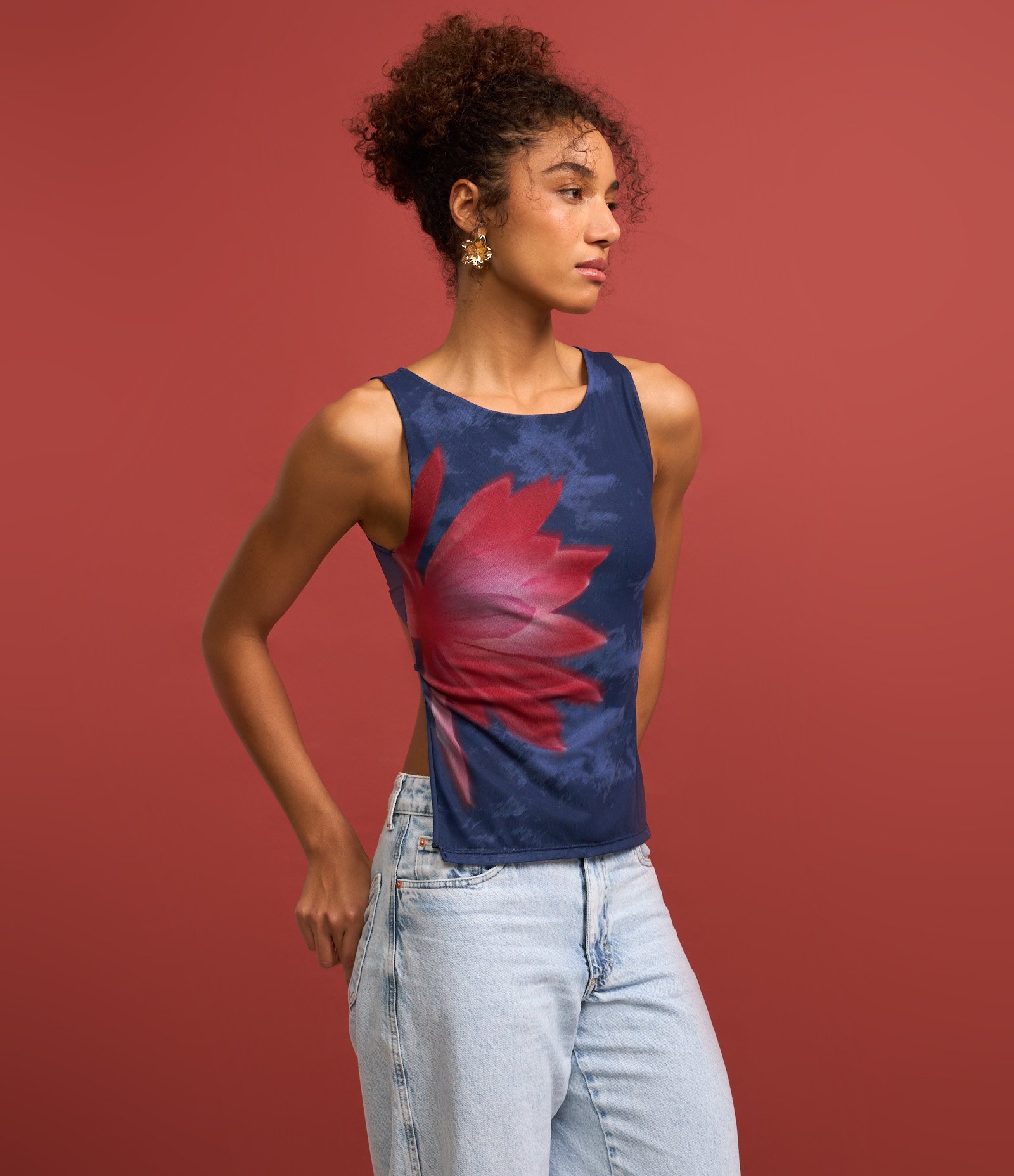 Calça Wide Leg Jeans Marmorizado e Fendinha Lateral Azul 5