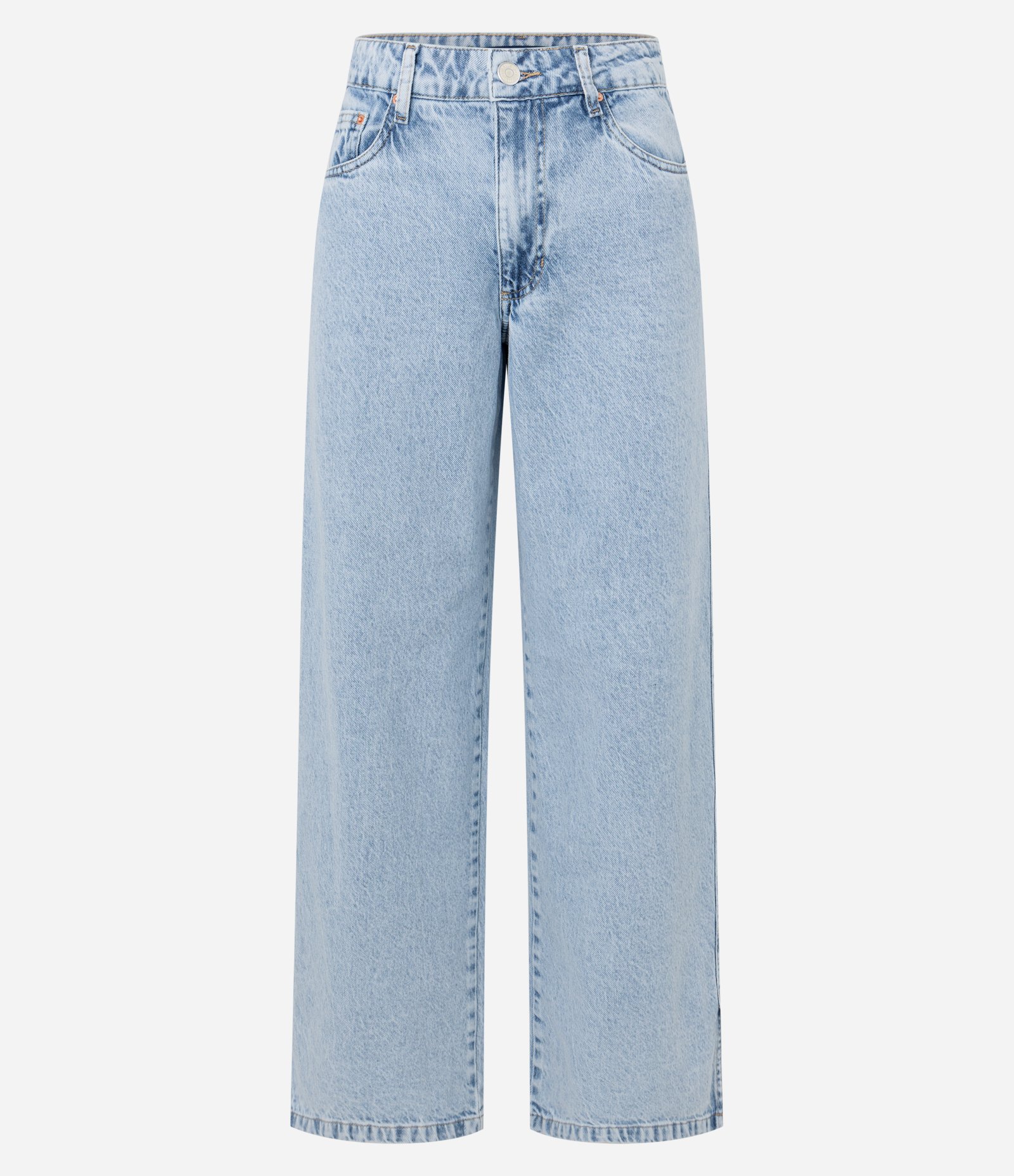 Calça Wide Leg Jeans Marmorizado e Fendinha Lateral Azul 6