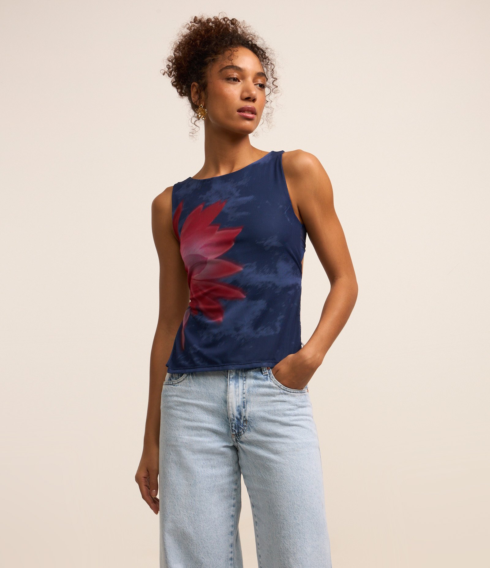 Calça Wide Leg Jeans Marmorizado e Fendinha Lateral Azul 2