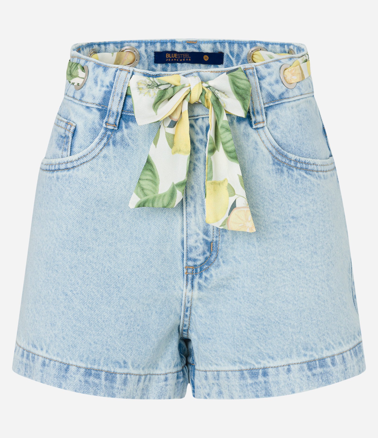 Short Slim em Jeans com Ilhós e Lencinho Azul 5