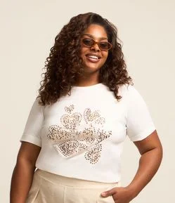 Blusa em Algodão com Corações em Paetê Curve & Plus Size