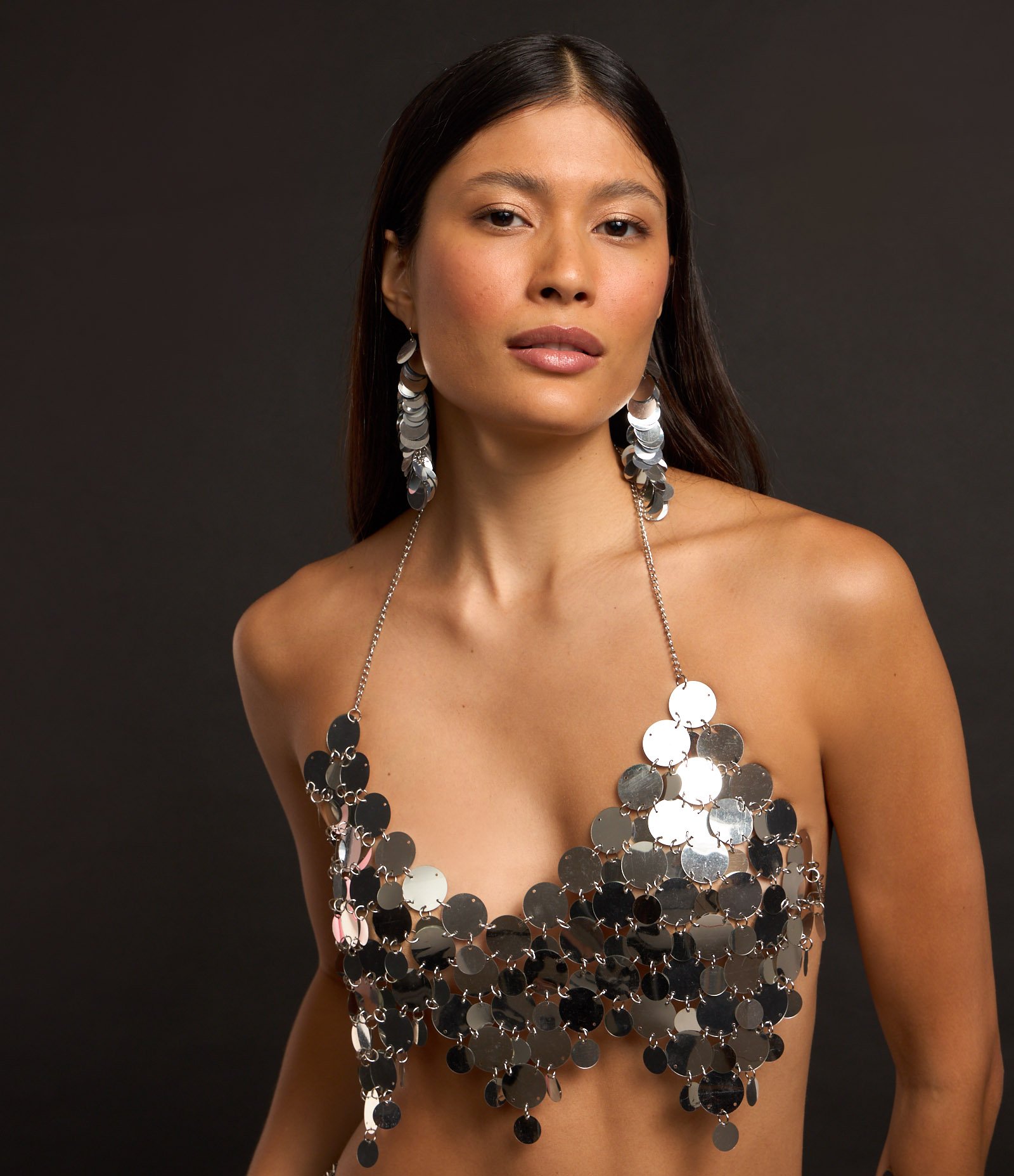 Brinco Fio com Paetês Metalizados Prata 5