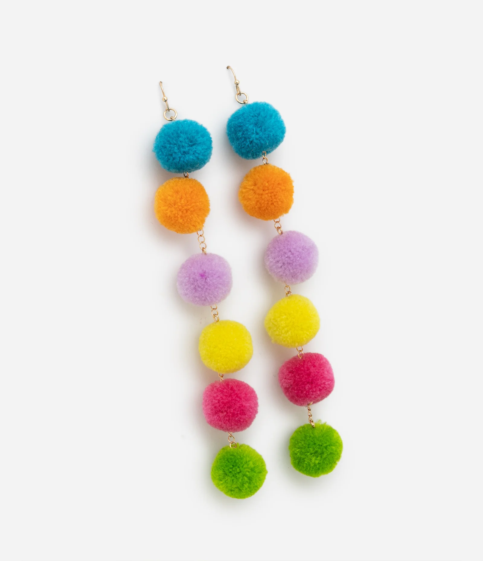 Brinco Fio com Pompons Coloridos Multicores 1
