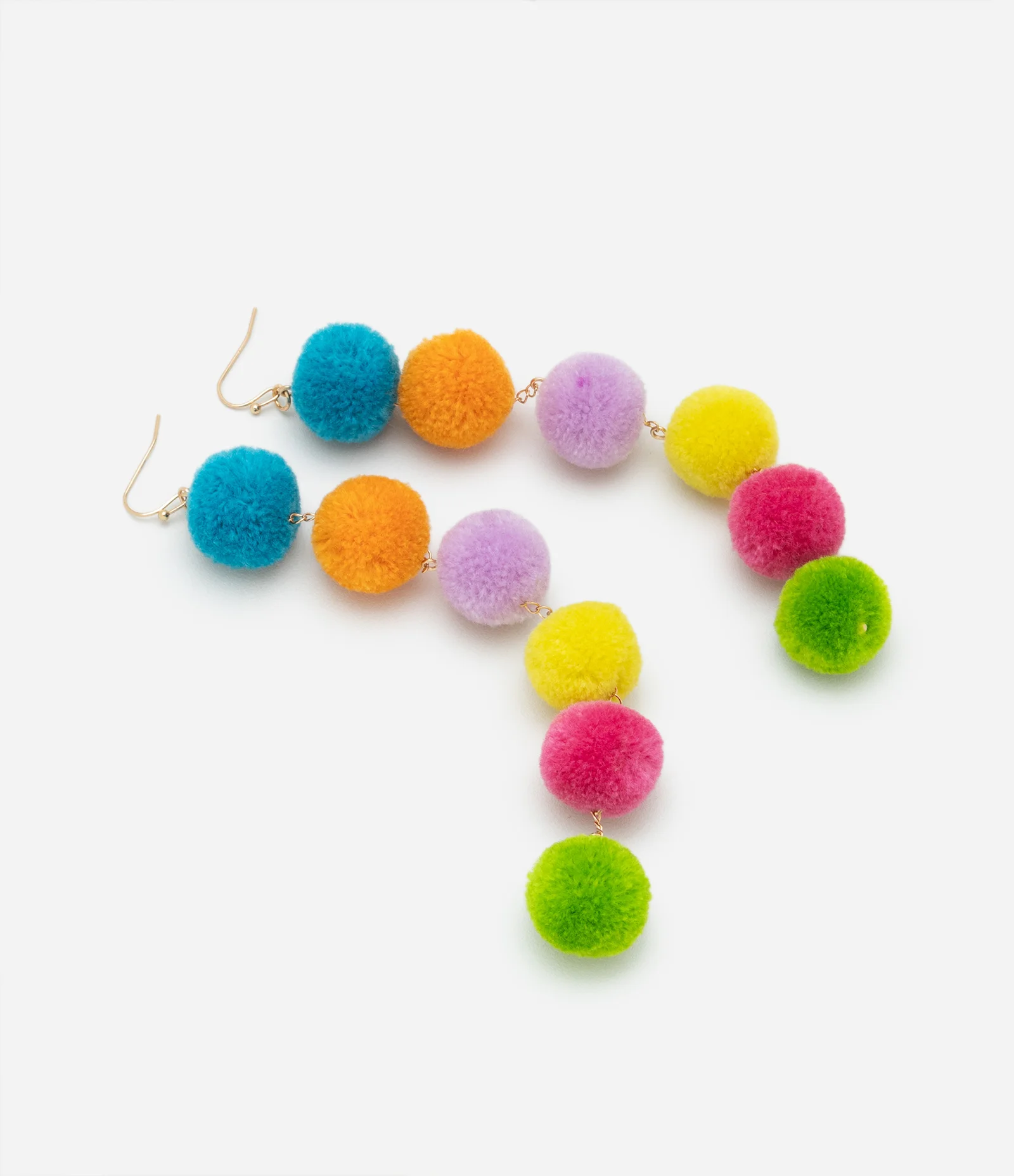 Brinco Fio com Pompons Coloridos Multicores 2