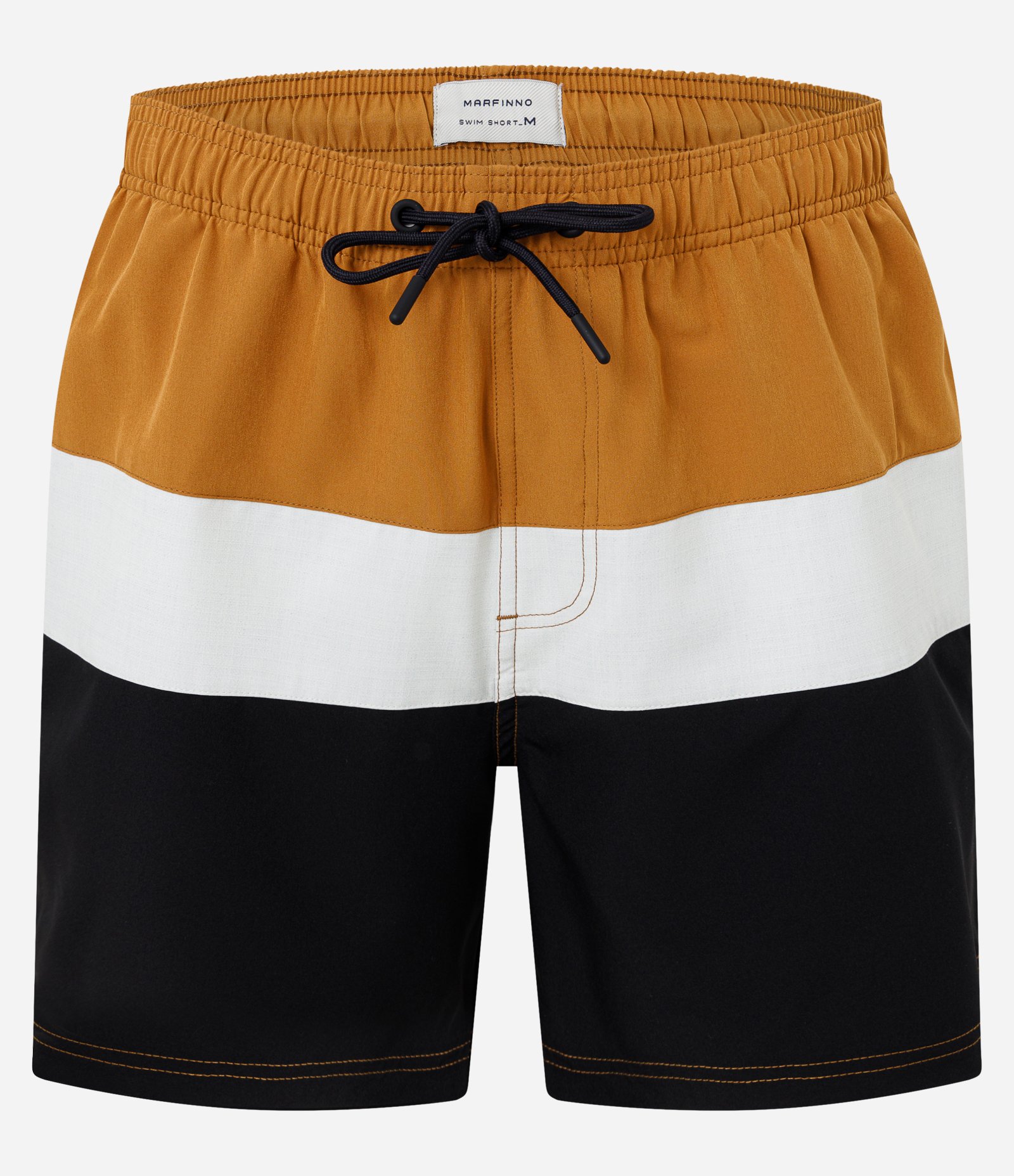 Bermuda em Microfibra com Cós Elástico Bloco de Cores e Textura Caramelo/Branco/Preto 5