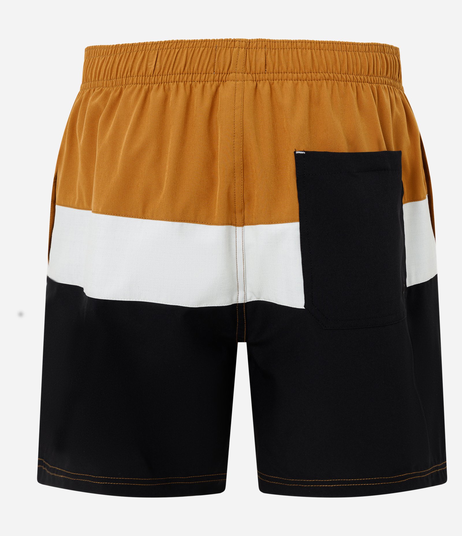 Bermuda em Microfibra com Cós Elástico Bloco de Cores e Textura Caramelo/Branco/Preto 6