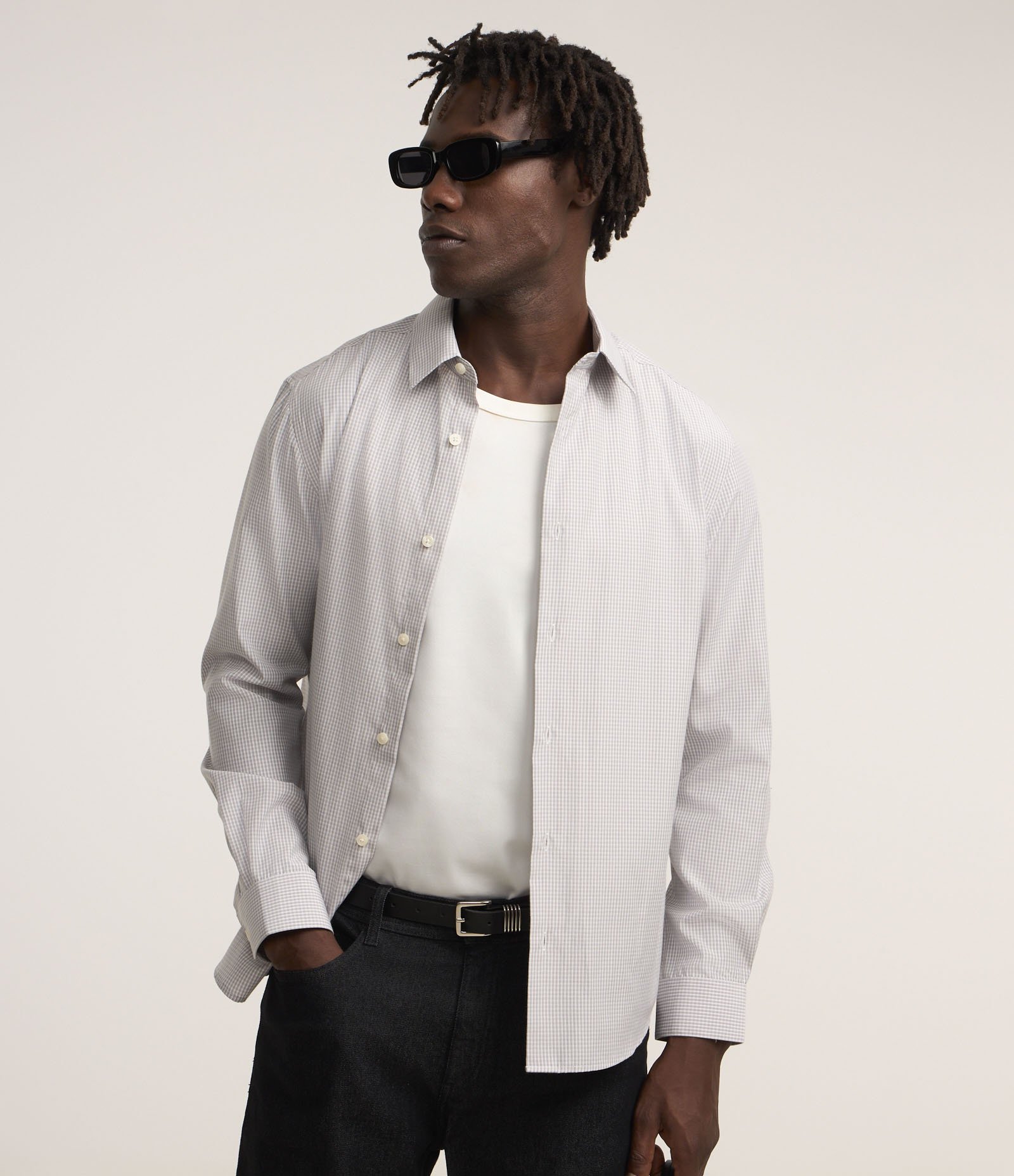 Camisa Regular em Tricoline com Estampa Fio Tinto Cinza 1