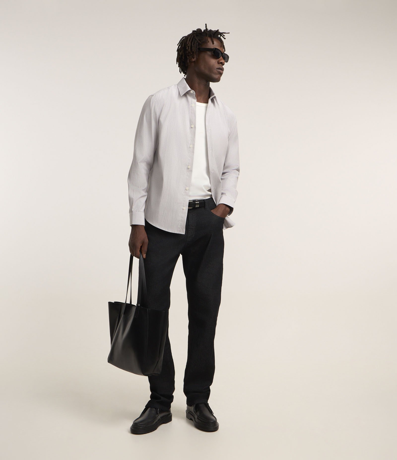 Camisa Regular em Tricoline com Estampa Fio Tinto Cinza 2