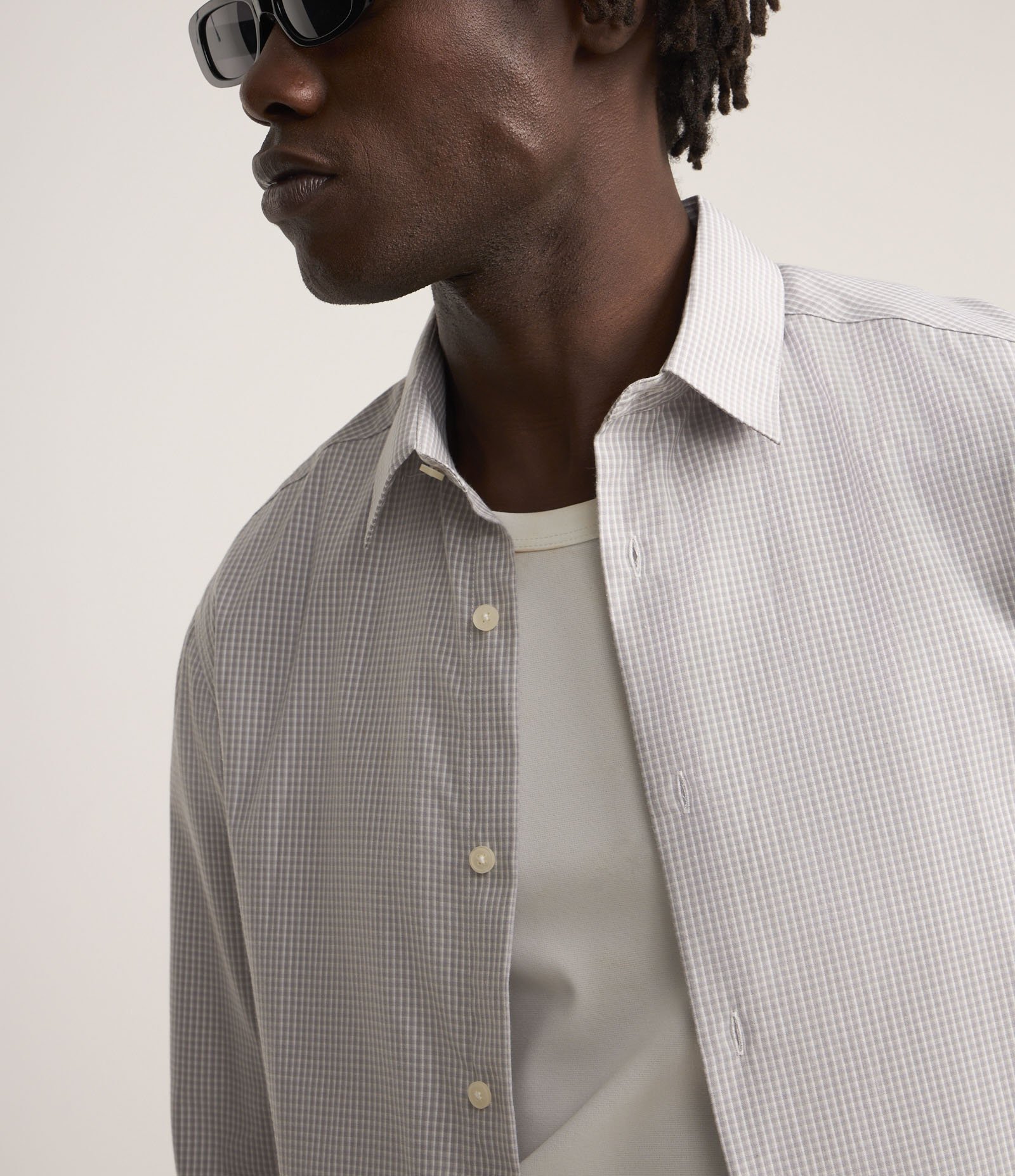 Camisa Regular em Tricoline com Estampa Fio Tinto Cinza 3