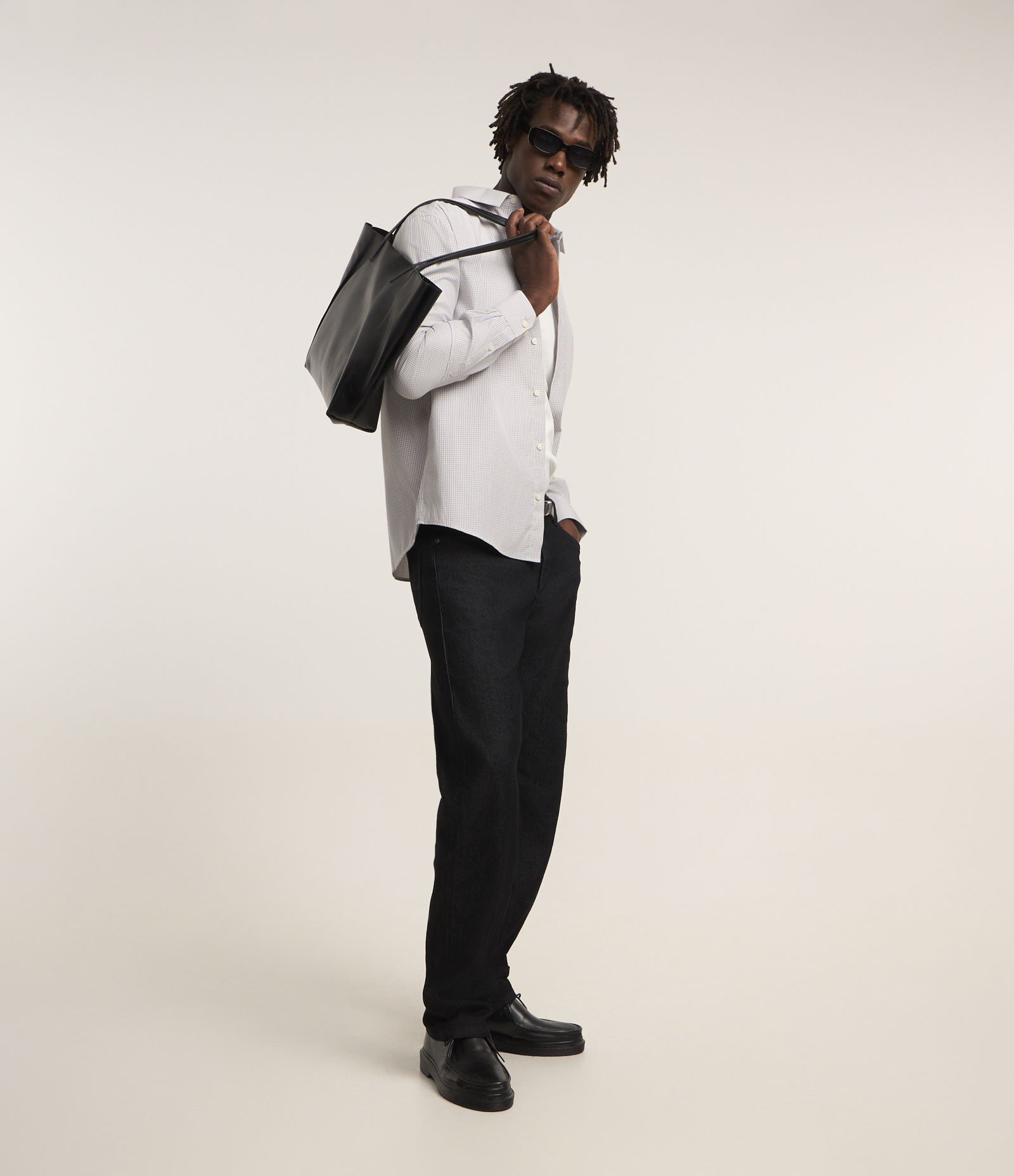 Camisa Regular em Tricoline com Estampa Fio Tinto Cinza 4