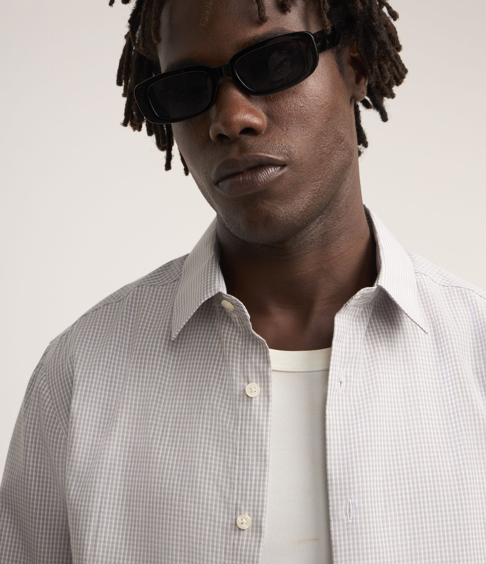 Camisa Regular em Tricoline com Estampa Fio Tinto Cinza 5