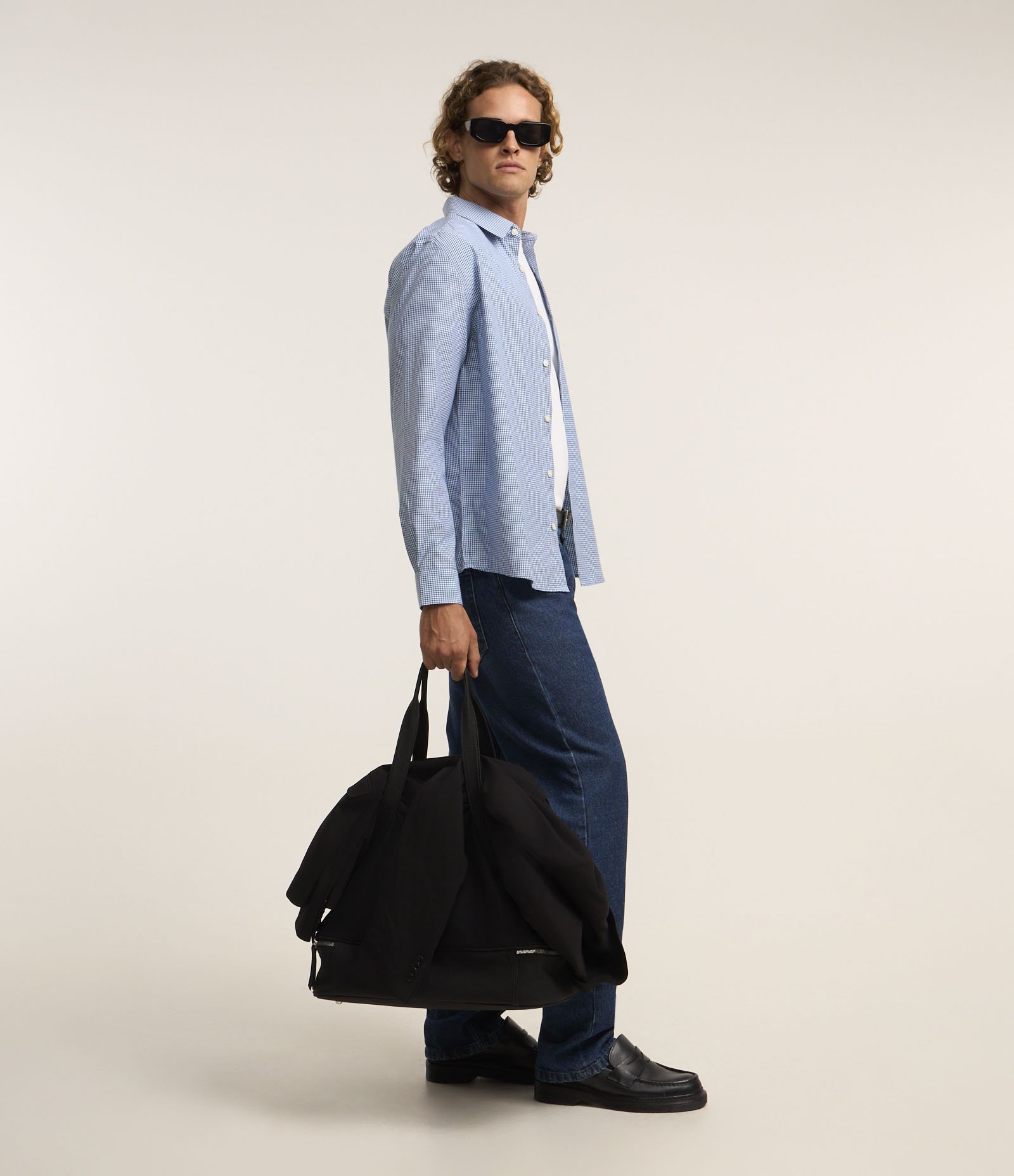 Camisa Regular em Tricoline com Estampa Fio Tinto Azul 4