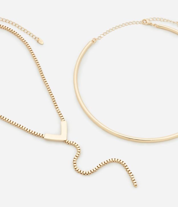 Colar em Camadas em Metal com Gargantilha Rígida e Gravata