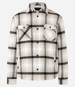 Jaqueta Trucker em Veludo com Estampa Xadrez e Sherpa Interna