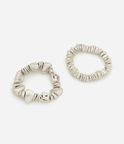 Kit 02 Pulseiras em Metal Liso Pedras em Níquel Fosco