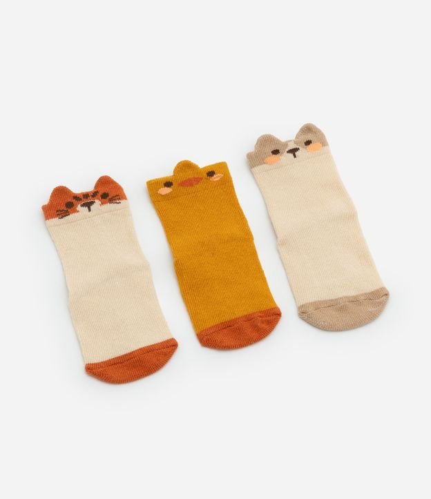Kit 03 Meias Infantis de Bichinhos com Antiderrapante - Tam RN a 12 meses