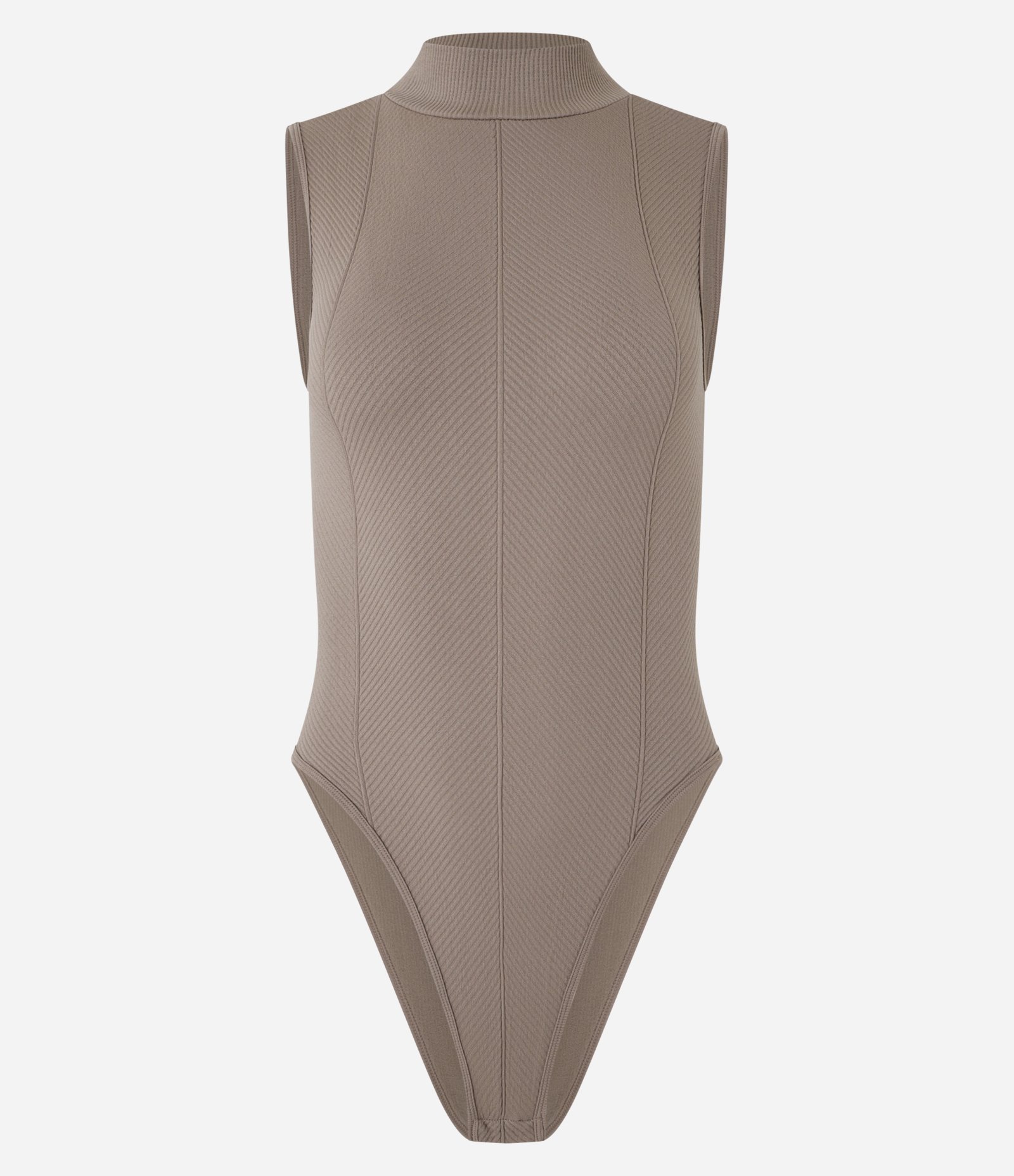 Body Seamless com Textura Espinha de Peixe e Gola Alta Marrom 4