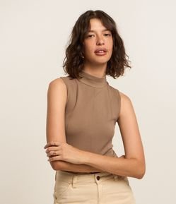 Body Seamless com Textura Espinha de Peixe e Gola Alta