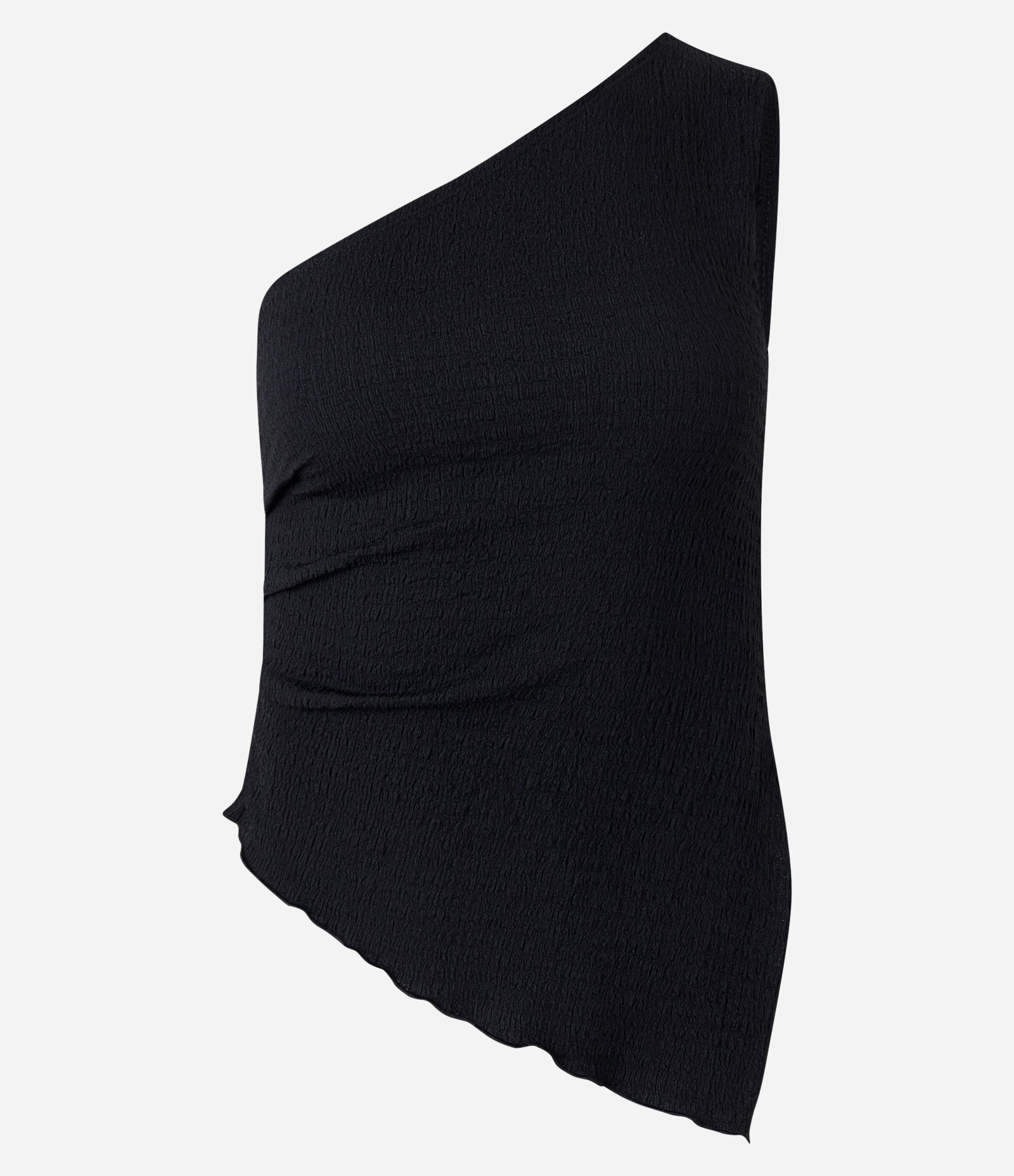 Blusa Texturizada com Um Ombro Só e Barra Assimétrica Preto 4