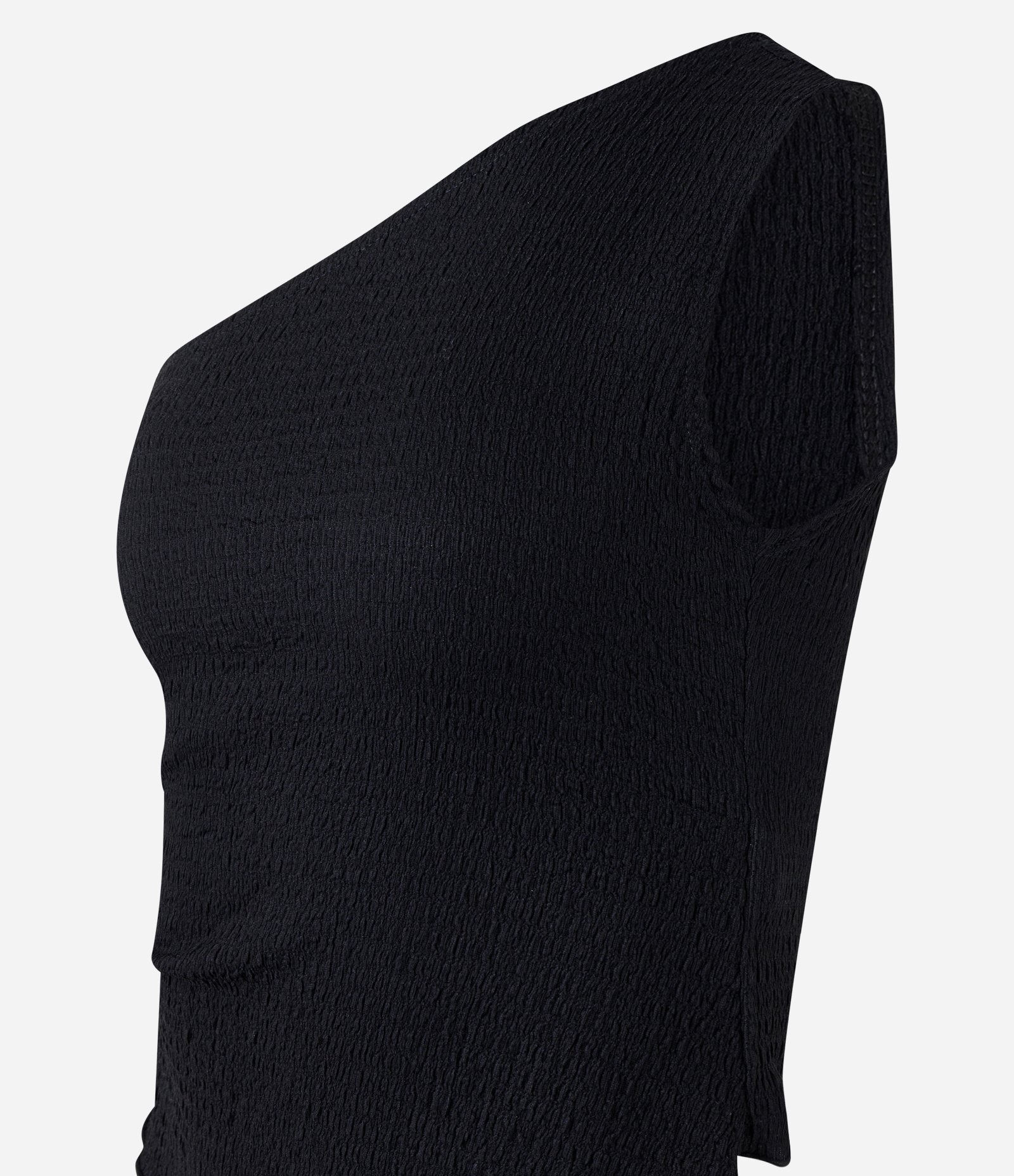 Blusa Texturizada com Um Ombro Só e Barra Assimétrica Preto 5