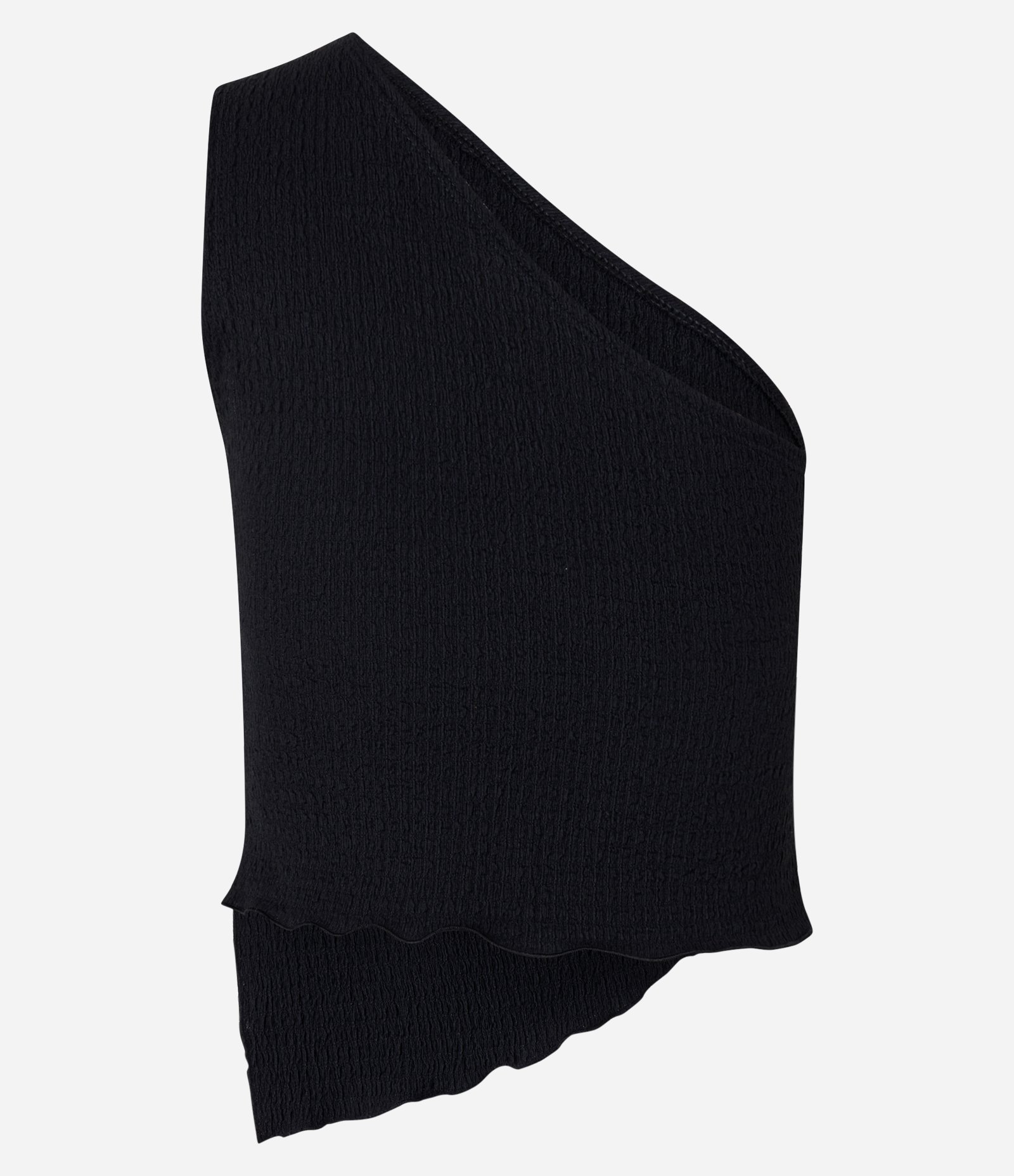 Blusa Texturizada com Um Ombro Só e Barra Assimétrica Preto 6