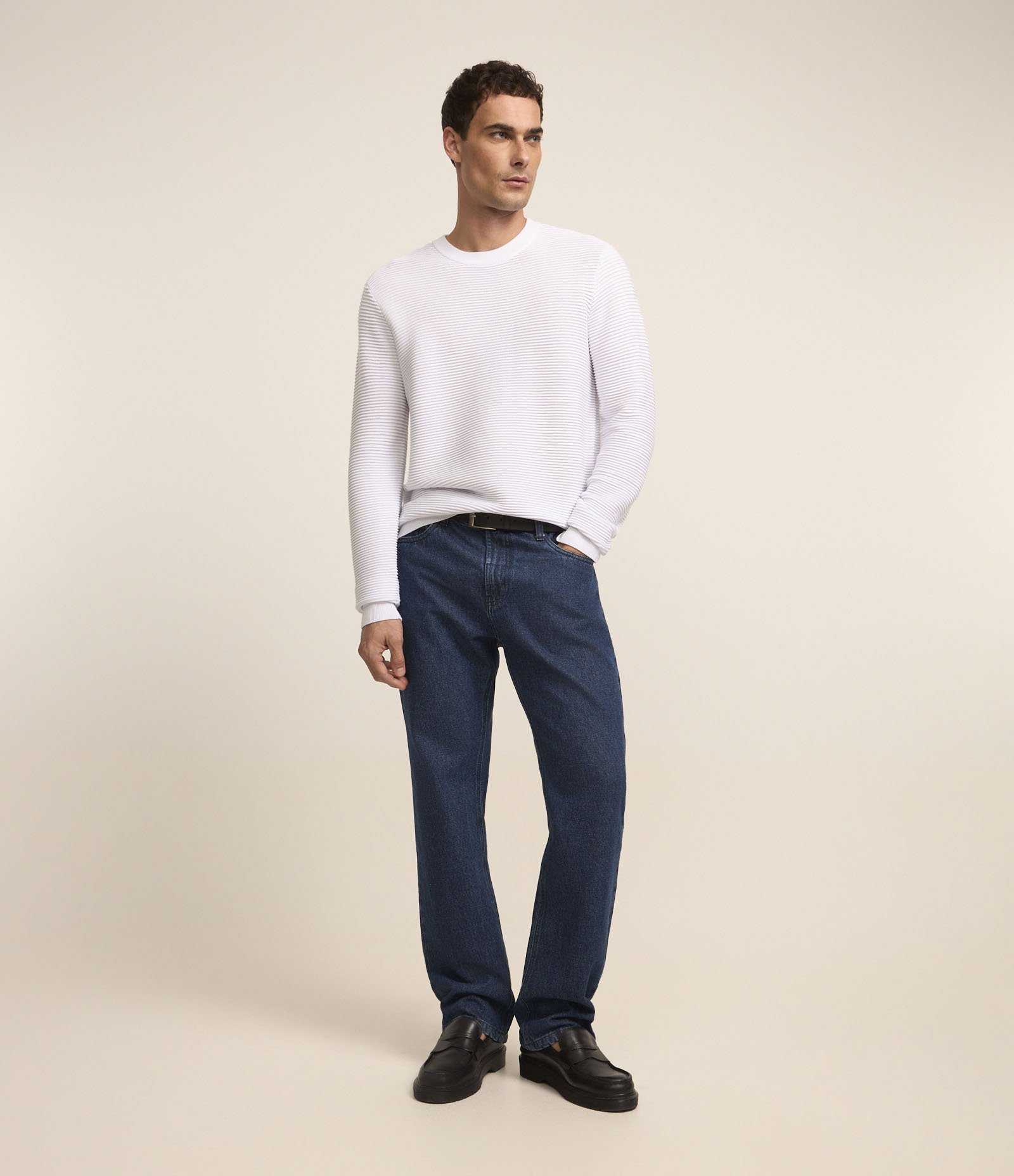 Suéter em Tricô Leve com Texturas Horizontais Branco 2