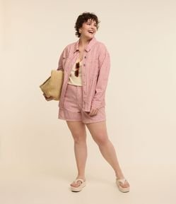 Short Mom Jeans com Estampa Listrada Curve & Plus Size