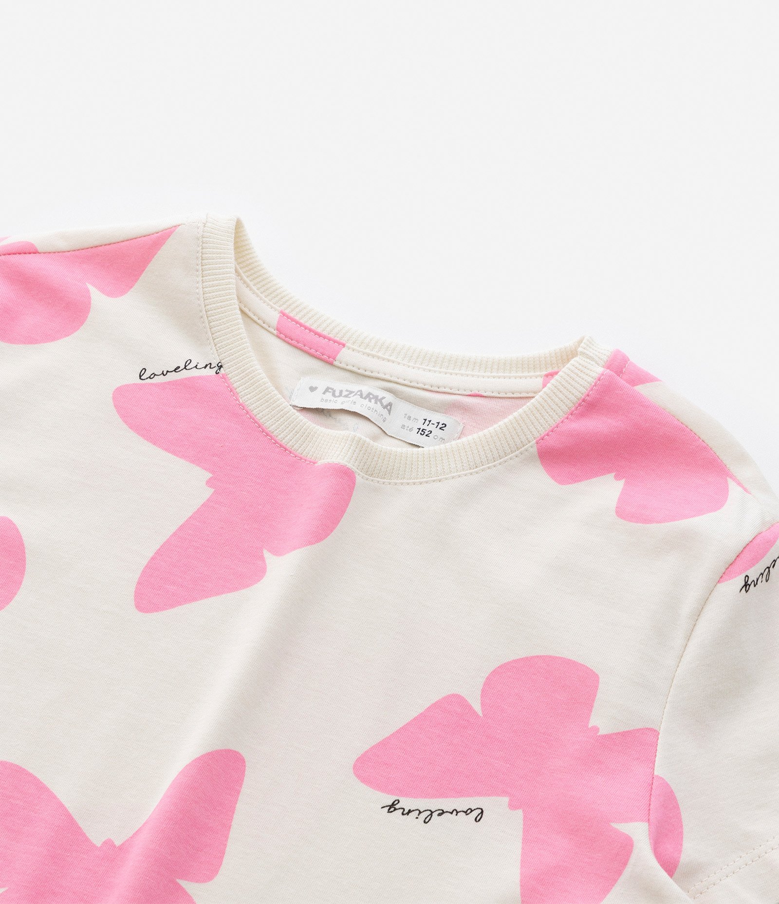 Camiseta Infantil com Estampa de Borboletas - Tam 5 a 14 Anos Bege 4