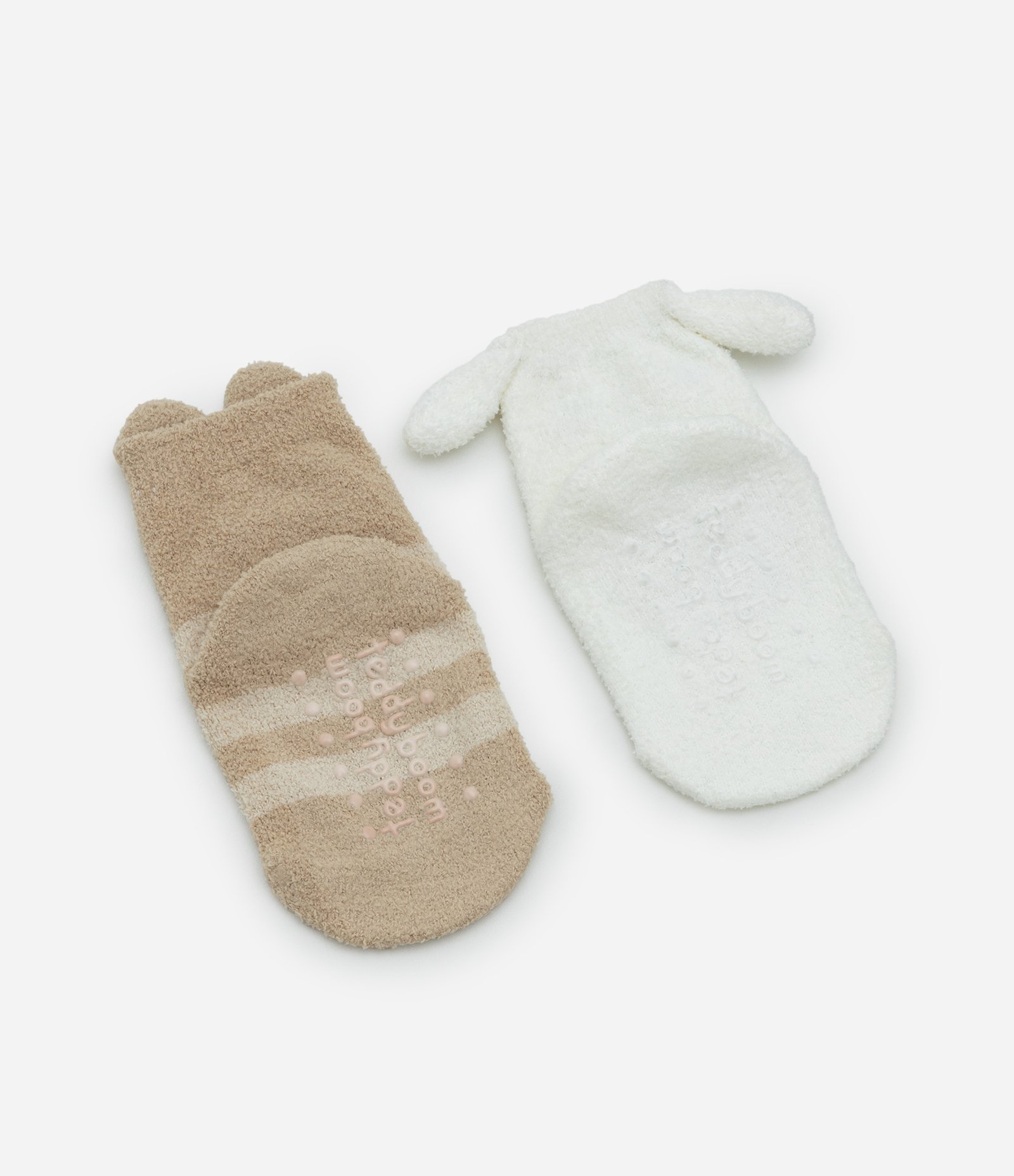 Kit 02 Meias Infantis com Estampa Ursinho e Coelho - Tam RN a 12 meses Bege/Branco 2