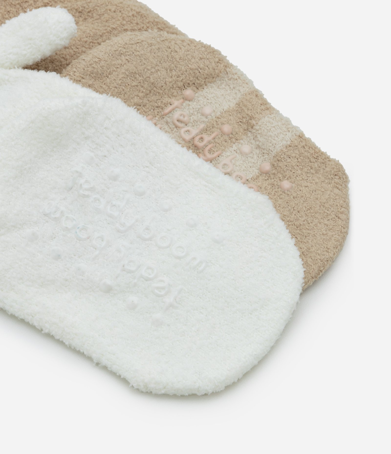 Kit 02 Meias Infantis com Estampa Ursinho e Coelho - Tam RN a 12 meses Bege/Branco 3