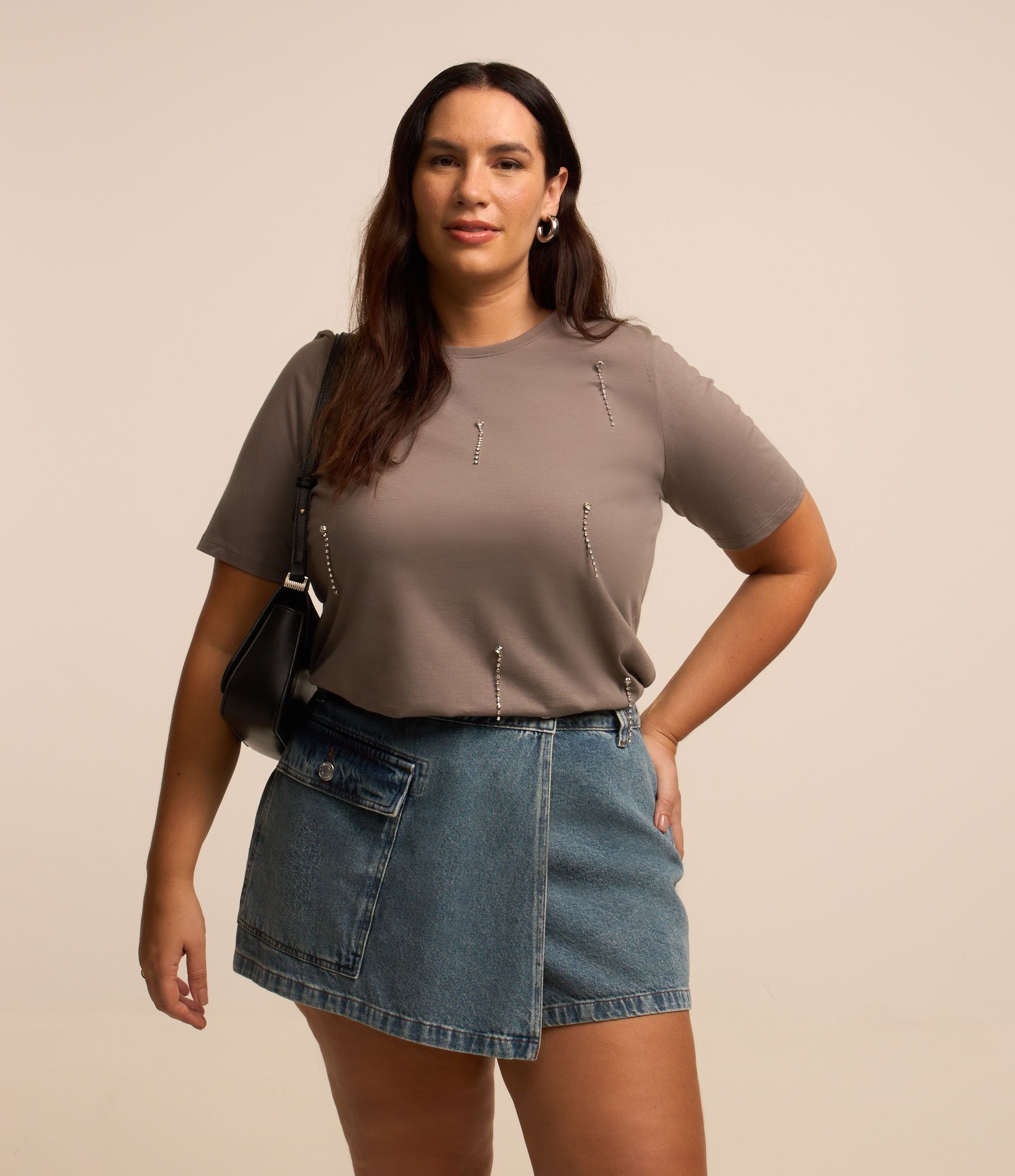Short Saia Jeans com Bolso na Lateral Curve & Plus Size Azul 1