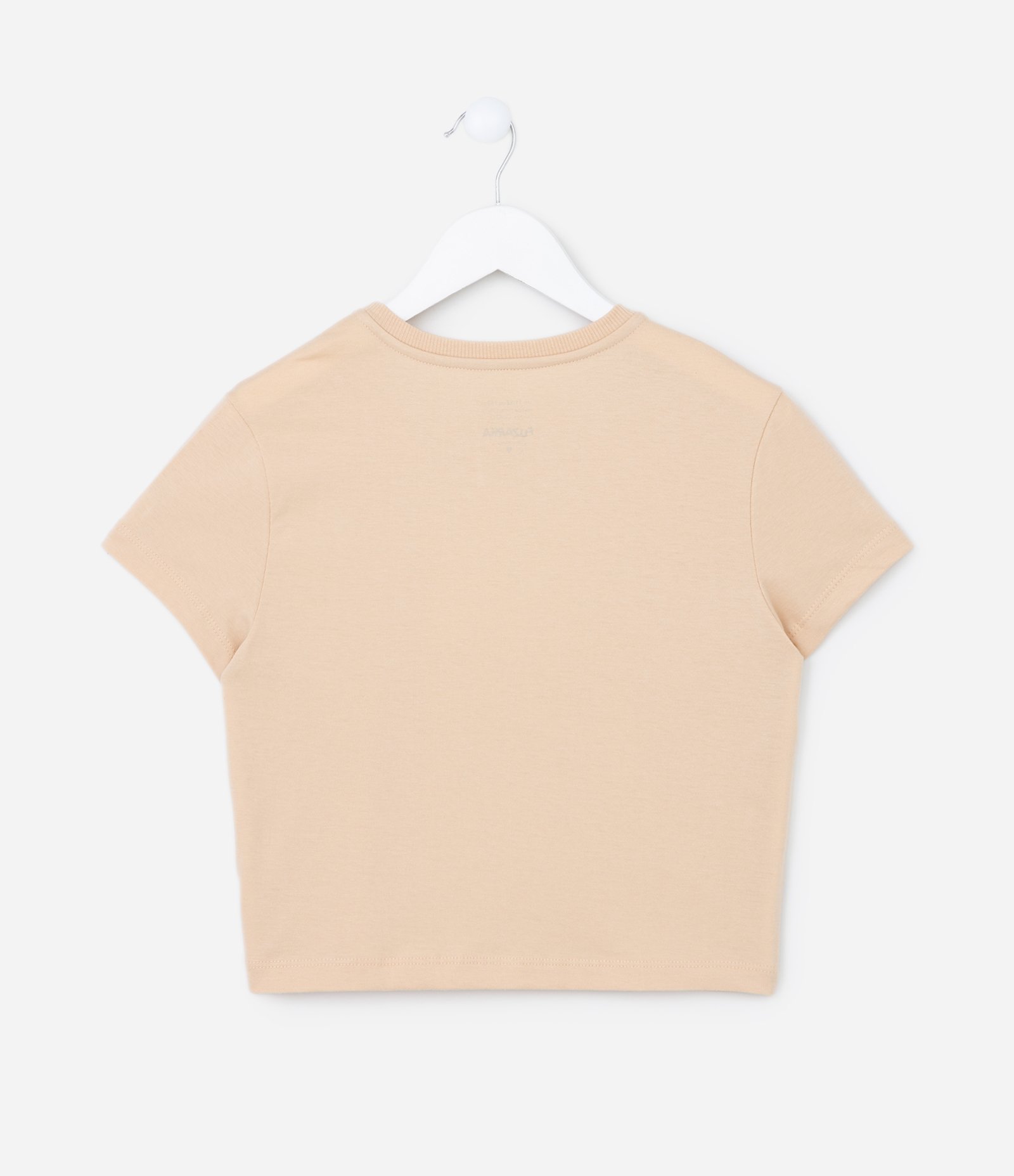 Camiseta Curta Infantil com Bordado Laço em Paetês - Tam 5 a 14 Anos Bege 2