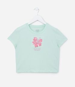 Camiseta Curta Infantil com Bordado em Paetês - Tam 5 a 14 Anos