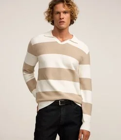 Blusão em Viscose Meia Malha com Gola Lapela e Estampa Listrada