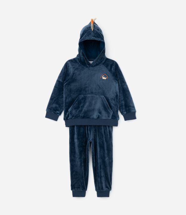 Conjunto Infantil em Plush com Capuz e Crista de Dino - Tam 1 a 4 Anos