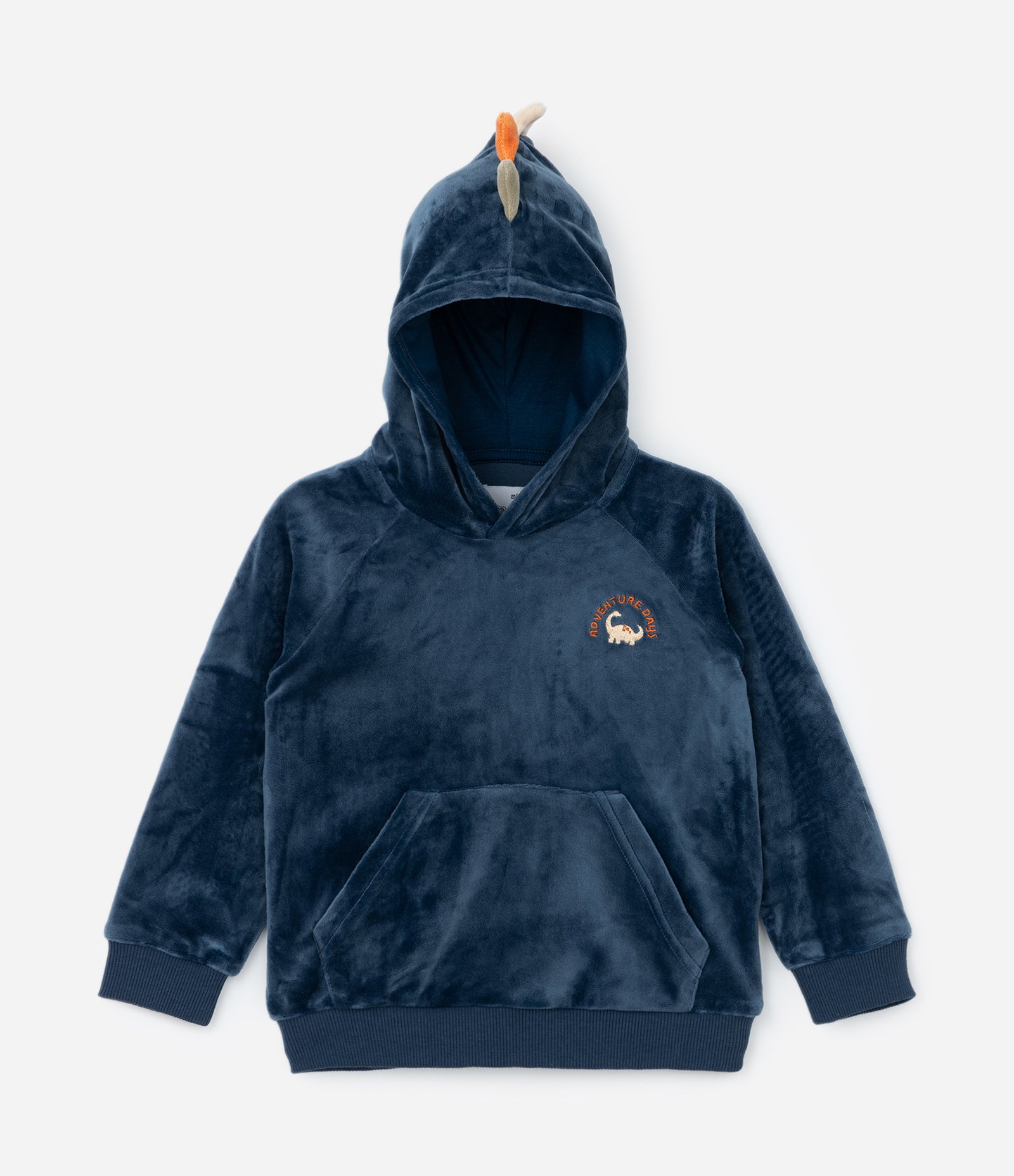 Conjunto Infantil em Plush com Capuz e Crista de Dino - Tam 1 a 4 Anos Azul 2