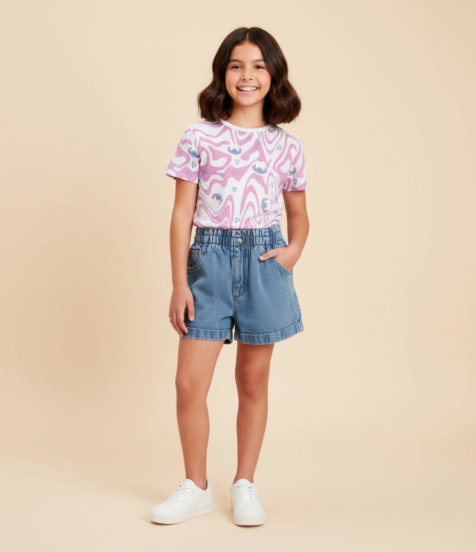 Blusa Infantil com Sobreposição e Estampa Stitch- Tam 5 a 14 Anos Roxo 1